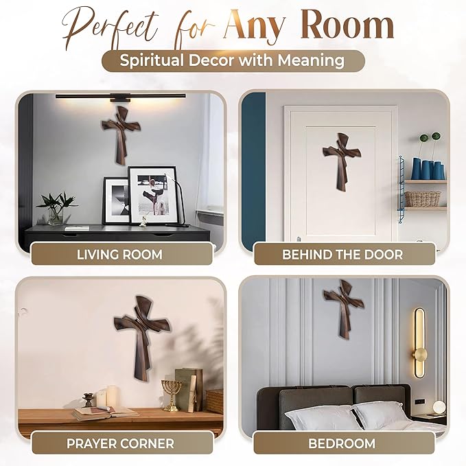 DAICAT - Hand-carved Cross,Wooden Cross for Wall Decor 9.8 In Rustic Crucifix Gift for Mom Wall Crosses Unique Gifts for Teen, Boy or Baptism (No 1)