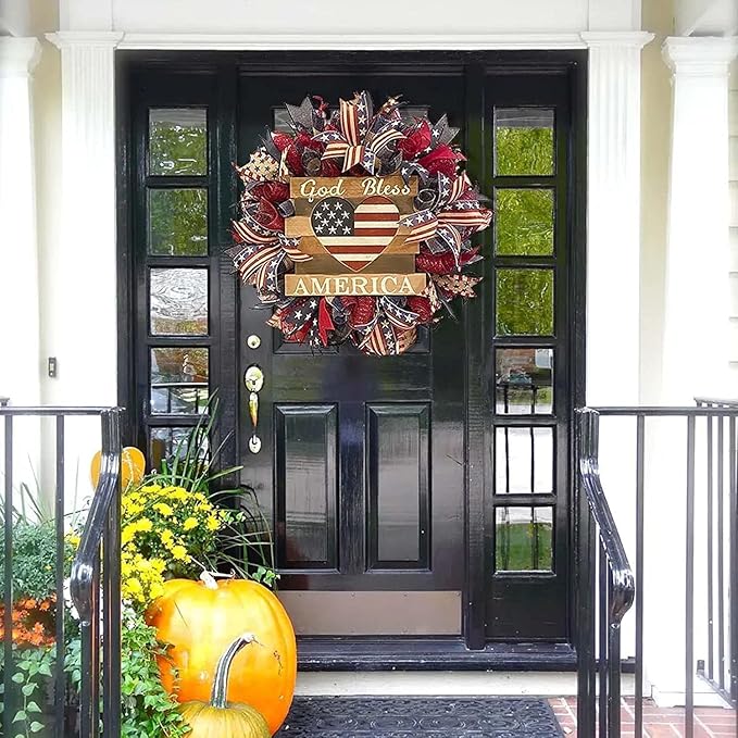 250th Anniversary Eagle Wreath, 3D Eagle Wreaths for Front Door, Red White and Blue Patriotic Wreath All-Weather Farmhouse Outdoor Holiday Decoration (C)