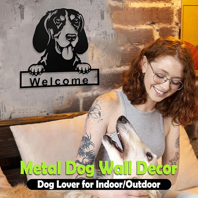 LACEEZEN Metal Dog Wall Art Home Decor Minimalist Hanging Appearance Dog Black Wall Sculptures Room & Living Room Front Entry Door Wall Garden Balcony 9.8"x 9.8"