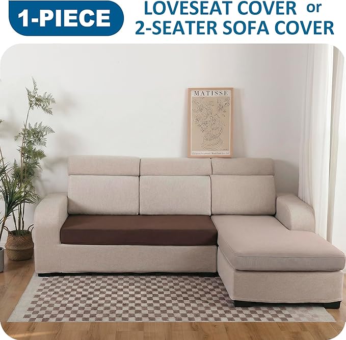 Waterproof Couch Cushion Covers Sofa Seat Cover, Patio Stretch Loveseat Covers for Dogs, Reversible Sofa Protector Covers for Pets with Elastic Bottom, Washable(Loveseat Cushion, Chocolate)