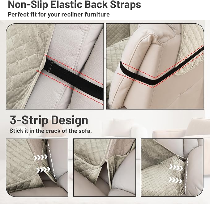 Recliner Sofa Covers 100% Waterproof Velvet L Shape Recliner Couch Covers for Sofa Pets Washable Anti Slip Recliner Slipcovers with Pockets (5 Seat Sofa with 1 Console, Light Gray)