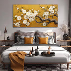 Plum Blossom Prints Wall Art for Living Room Yellow and White Wall Decor for Bedroom Big Canvas Wall Art for Office Size 29 x 58 Inch