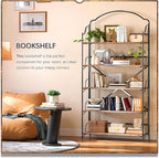 4NM No Assembly Extra Wide Folding Bookshelf for Living Room, 5 Tiers Collapsible Book Shelves Open Industrial Foldable Bookcase Storage Shelf for Home Office - Rustic Brown Black