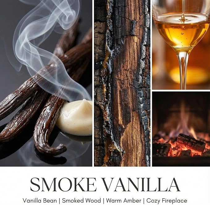 HomeLights Scented Candles | Large Jar 34 Oz Natural Soy Candle | 130 hrs Long-Lasting with 3 Wicks | Industrial Chic Home Decor | Gifts for Mom & Women, Smoke Vanilla