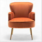 Trendy Velvet Accent Chair with Gold Metal Legs, Upholstered Armchair for Small to Mid-Size Spaces, Modern Living Room, Bedroom, Vanity Desk and Entryway, Red Orange