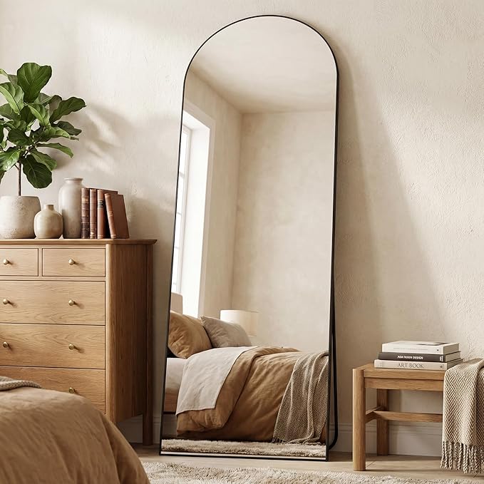 Antok Full Length Mirror, 64"x21" Floor Mirror, Arched Floor Standing Freestanding Arch Full Body Mirrors with Stand for Bedroom, Hanging Mounted for Living Room Cloakroom,Black
