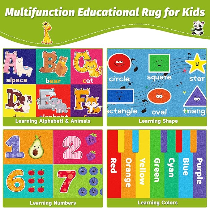 ABC Kids Rug for Playroom, Educational Play Mat for Kids, Preschool Rugs with ABC, Numbers, Animals Learning Rugs Carpet for Bedroom Playroom Classroom Baby Toddler Children (Blue, 59X39.4 INCH)