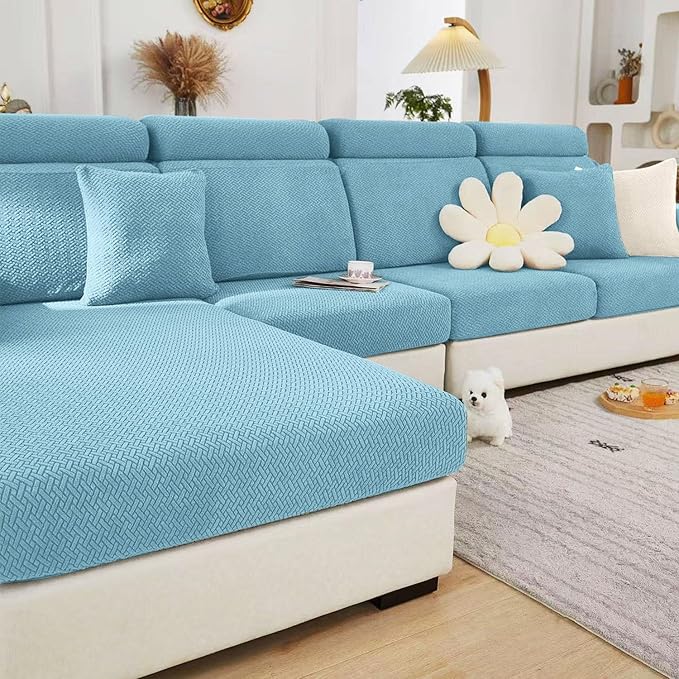Sofa Covers Couch Covers for Sofa Pet Friendly Couch Cushion Covers Universal Sofa Covers Washable Stretch Slipcovers for Sectional Sofa (Texture Sea Blue,Extra Large Single Seat Cover)