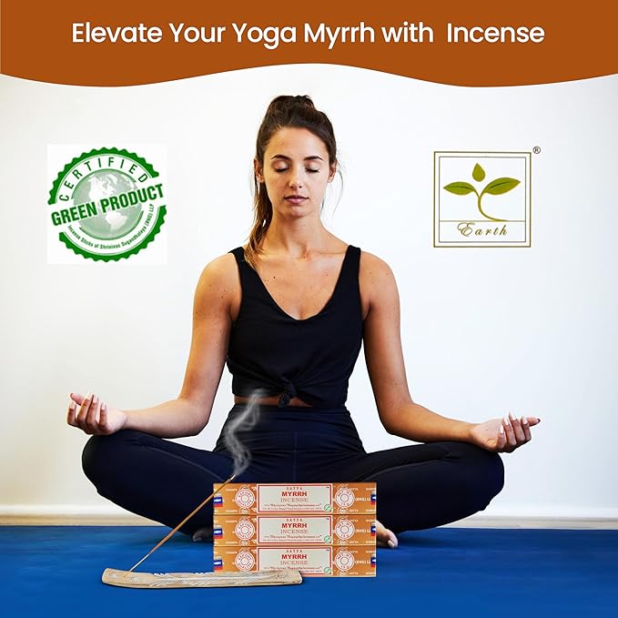 Satya Myrrh Incense Sticks, Bng 15gmx12 Pack With Raajsee Incense Holder Bundle, Nagchampa Natural