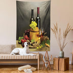 Ambesonne Winery Tapestry Twin Size, Cask Bottles and Glasses of Wine and Ripe Grapes on Wooden Table Picture Print, Wall Hanging Bedspread Bed Cover Wall Decor, 68" X 88", Grey Taupe