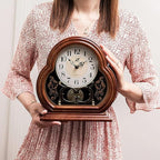 Wooden Mantel Clock with Silent Movement - Vintage Table Clock for Living Room Fireplace Mantel Decor