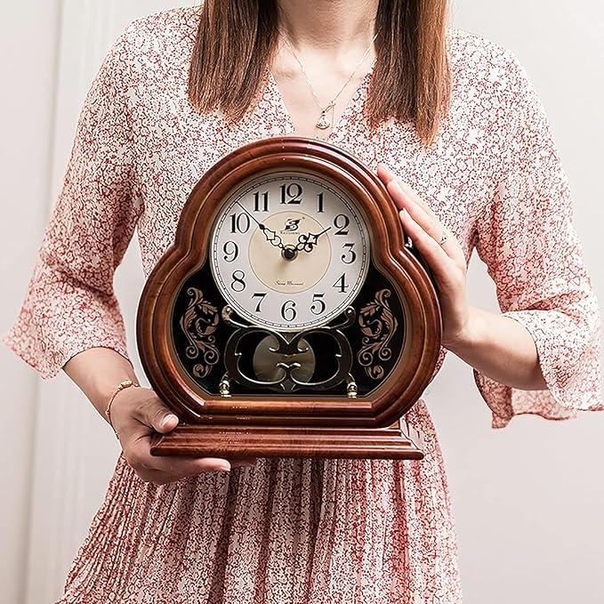 Wooden Mantel Clock with Silent Movement - Vintage Table Clock for Living Room Fireplace Mantel Decor