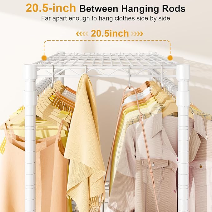 P5 Plus Rolling Clothes Rack Heavy Duty, Clothing Racks for Hanging Clothes, Metal Garment Rack with Wheels, 3-Tier Portable Closet Rack 45'' W × 20.5'' D × 80.5'' H, Max Load 660 Lbs, White