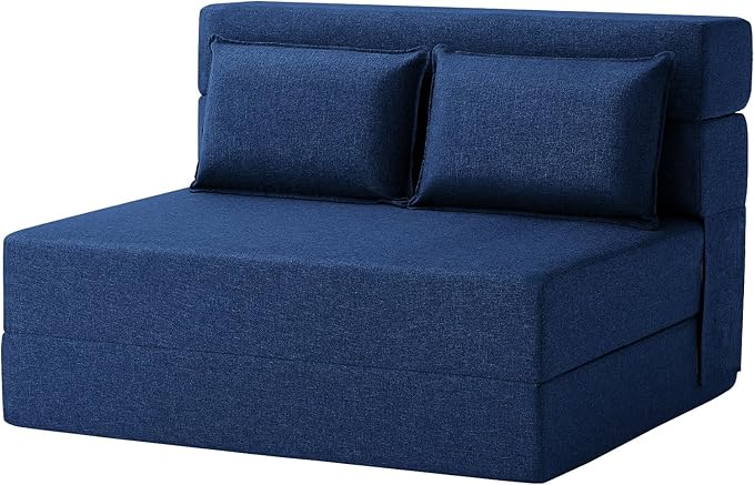 FILUXE Convertible Folding Sofa Bed - Sleeper Chair with Pillow, Modern Linen Fabric Floor & Futon Couch, Foldable Mattress for Living Room/Dorm/Guest/Home Office/Apartment,Standard Size, Navy Blue