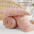 Bedsure Tufted Boho Comforter Set Twin Size - Light Pink Boho Bed Set, GentleSoft™ 2 Pieces Farmhouse Shabby Chic Embroidery Bedding, Gifts for Woman, Soft Jacquard Twin Comforter for All Seasons