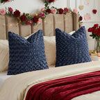 FUTEI Navy Blue Decorative Throw Pillow Covers 18x18 Inch Set of 2,Soft Solid Rose Swirl Textured Cushion Case,Valentine's Day Decor for Couch Living Room