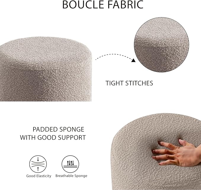 Get Set Style Modern Round Ottoman with Soft Padded Seat, Multifunctional Vanity Stool for Makeup, Upholstered Footrest Stool Ottoman Foot Stool for Living Room, Bedroom