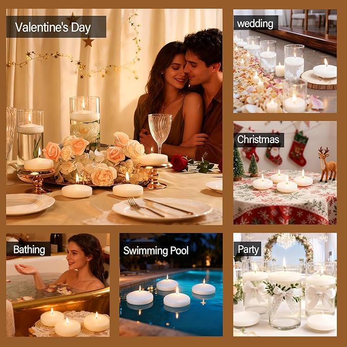 3 inch Floating Candles 30 Packs Ivory Floating Candle for Centerpieces 8-9 Hours Ivory White Floating Candles 3” Water Candles for Cylinder Vases, Pool, Wedding
