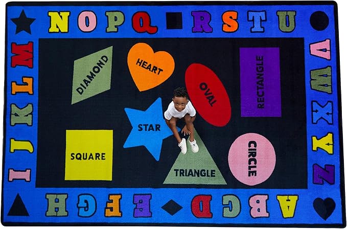 KIDCARPET.COM Shapes with The Alphabet Classroom Rug 7'6" x 12' Rectangle, Educational Classroom Rug, Kids Learning Play Mat | Area Rug for Bedroom or Playroom