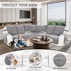 Reclining Sectional Couch Covers 100% Waterproof Velvet L Shape Recliner Couch Covers for Sofa Washable Anti Slip Recliner Slipcovers with Pockets (5 Seat Sofa with 2 Console, Silver Gray)