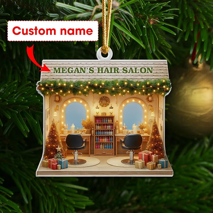 Personalized Hair Salon Christmas Ornament 2025, Custom 2D Flat Acrylic Ornament, for Hairdresser, Barber Keepsake, Beauty Salon Christmas Tree Decoration