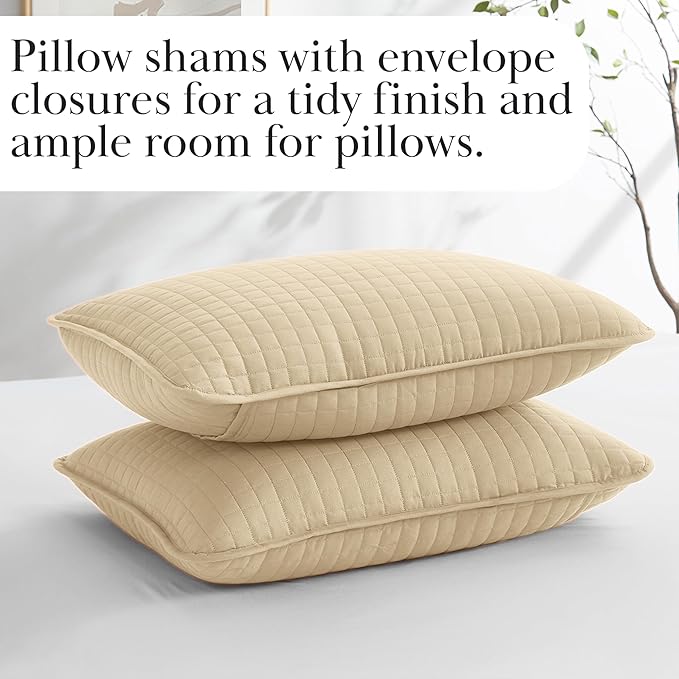Southshore Fine Living, Inc. Oversized King Quilt Bedding Set, Soft Microfiber, Easy Care Pet Hair Resistant Bedding, California/King Size Quilt Coverlet, Beige Bedspread Set w/2 Shams, Soft Sand