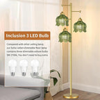 Gold Floor Lamp for Living Room,Bedroom,Mid Century Modern Standing Lamp Brass Tree 3 Light Tall Floor Lamps Vintage Retro Floor Lights Glass Green Flower Lamp Shade Farmhouse Boho Bohemian