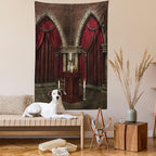 Ambesonne Gothic Tapestry, Mysterious Dark Room in Castle Pillars Candles Atmosphere Pattern, Wall Hanging for Bedroom Living Room Dorm Decor, 40" X 60", Red Black