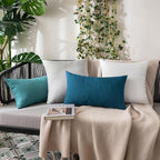 MIULEE Pack of 2 Decorative Outdoor Solid Waterproof Throw Pillow Covers Faux Linen Garden Farmhouse Coastal Cushion Cases for Summer Patio Tent Balcony Couch Sofa 20x12 Inch Blue