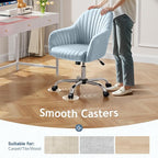 Warmiehomy Velvet Desk Chair for Home Office, Modern Adjustable Swivel Task Chair, Women Vanity Chairs with Arm Rest for Bedroom Dressing Room, Light Blue