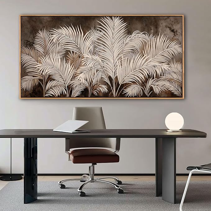 Boho Wall Art in Modern Brown, Minimalist Canvas Artwork for Living Room,Framed Large Wall Art for Bedroom Wall Decor - Textured Decorative Neutral Wall Pictures 29×58IN