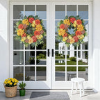 24-Inch Spring Wreath for Front Door with Hydrangeas Dahlias Daisy Silk Flowers and Berry Greenery for All Seasons Indoor Outdoor Wedding Farmhouse Porch Wall Living Room Home Wedding Decor