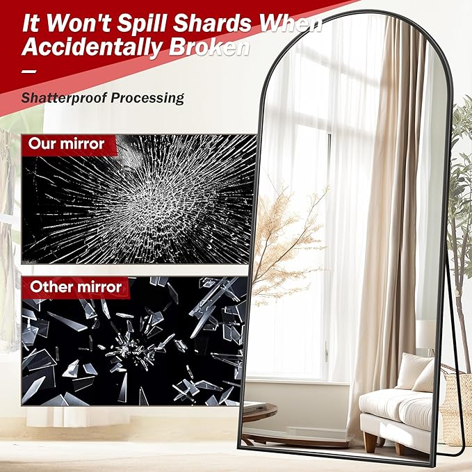 Suidia Arched Full Length Mirror, 76"x34" Floor Mirror Freestanding, Floor Standing Full Body Mirror with Stand for Bedroom, Hanging Leaning Mounted for Living Room Cloakroom, Black