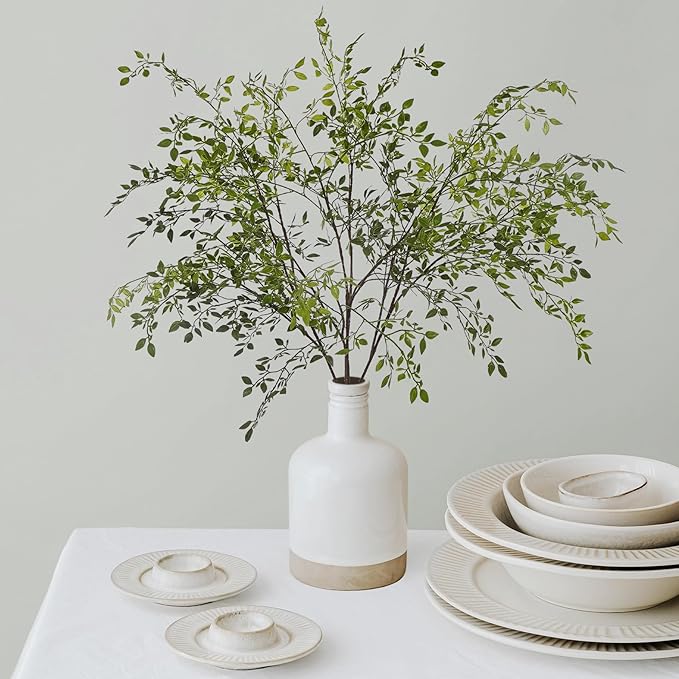 Fake Plants Eucalyptus Stems,Plastics Ficus Stems for Vase Artificial Plants,Greenery Stems Branches for Vase Faux Plants Indoor,Faux Greenery Indoor Vase Fillers for Home Decor（4Pcs Green）