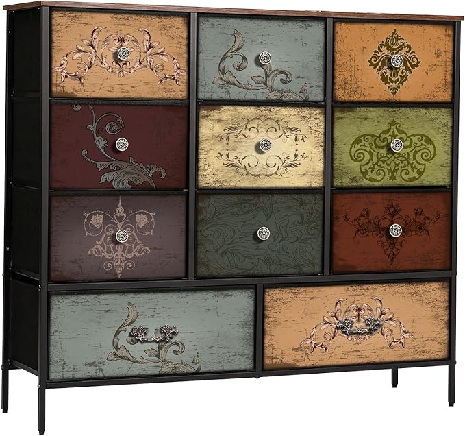 Chest of Drawers for Bedroom with 11 Deep Drawers, Tall Fabric Dresser, Wide TV Stand, Storage Organizer for Closet, Nursery, Kid's Bedroom