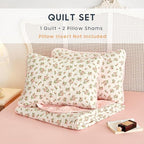Wake In Cloud - Floral Quilt Set, Coquette Cottagecore Shabby Chic Flower Pattern for Women Teen Girls, Reversible Lightweight Bedspread Coverlet, 3 Pieces, Peach Blush, Twin/Twin XL Size