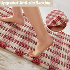 Waffle Bath Mat, Boho Christmas Bathroom Rugs Non Slip Washable Absorbent Checkered Bathroom Mat Quick Dry Cute Bath Mat, 30"x20" Red and White