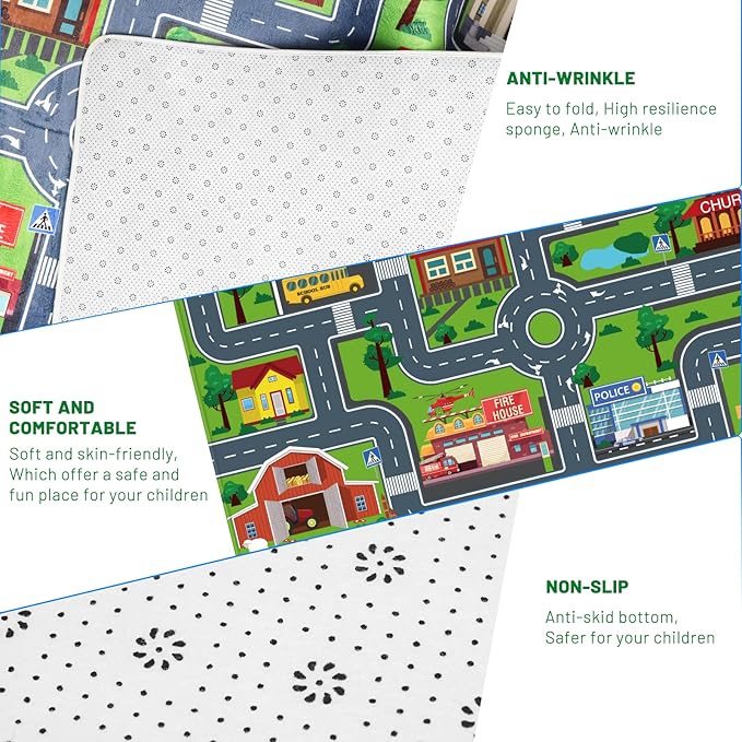 Kids Car Playmat, Kids Rug for Playroom Car Mat Town City Road Traffic Rugs, Play Mat for Floor, Extra Large Boys Kid Car Track Play Rug (Style Four, 110.2 X 78.7 INCH)