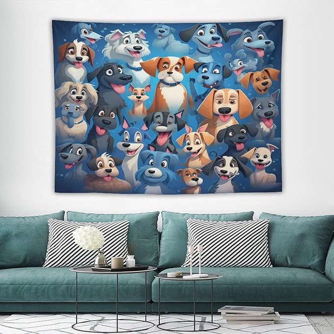 VUMIVI Cartoon Dog Tapestry Cute Puppy Pet Lovers Animal Theme Colorful Illustration Tapestry Wall Hanging for Living Room Bedroom Dorm Classroom Aesthetic Decor W80xL60in