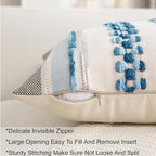 Boho Pillow Covers 18x18 Set of 2 for Couch-Modern Farmhouse Sofa Decorative Blue Throw Pillow Covers Textured Chenille Cushion Covers Outdoor Netural Bohemian Pillow Cases Square