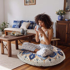 Meditation Cushion Set of 2, 32 Inch Extra Thick Memory Foam Round Floor Pillow with Removable Washable Cover, Bohemian Mandala Yoga Cushion for Adults - Ideal Holiday Decor, Blue