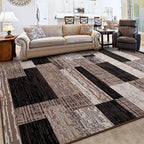 FlyDOIT Modern Geometric Patchwork Area Rug, 4x6 Chocolate Large Rugs for Living Room, Rockwood Collection Indoor Rugs for Bedroom, Throw Carpet Floor Decor for Entryway Dining Room Office Nursery