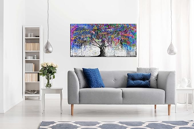 CIRABKY Large Abstract Canvas Wall-Art Bedroom - Colorful Wall Decor - Living Room Wall Art Tree Graffiti Pictures Poster Ready To Hang Size 59" x 29"
