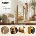 Antok Full Length Mirror, 59"x18" Floor Mirror, Arched Floor Standing Freestanding Arch Full Body Mirrors with Stand for Bedroom, Hanging Mounted for Living Room Cloakroom,Gold