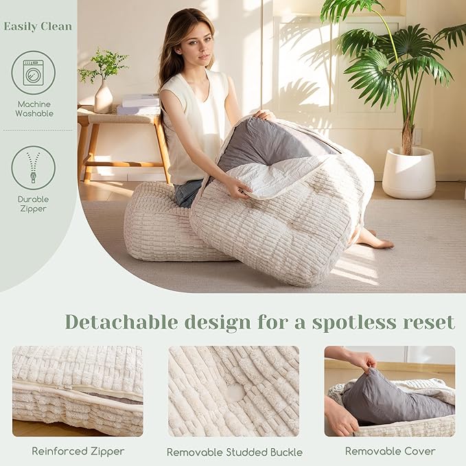 8" Washable Floor Pillow Cushion for Adults, Meditation Cushion Pillow, Removable Tufted Blended Corduroy Cover, Large Square Floor Sitting for Tatami Living Room or Yoga, 22x22 Inch, Machine Washable