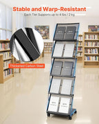 VEVOR Brochure Display Rack, Foldable 5 Pockets Magazine Literature Display Stand, Movable Floor Standing Magazine Rack with Wheels, Metal Newspaper Catalog Holders for Shop Exhibitions Office Show