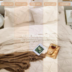 Sasttie Queen Comforter Set, 7-Piece Bed in a Bag, Pintuck Bedding Sets for All Season, Includes Comforter, Flat Sheet, Fitted Sheet, Pillowcases and Pillowshams, Warm Beige