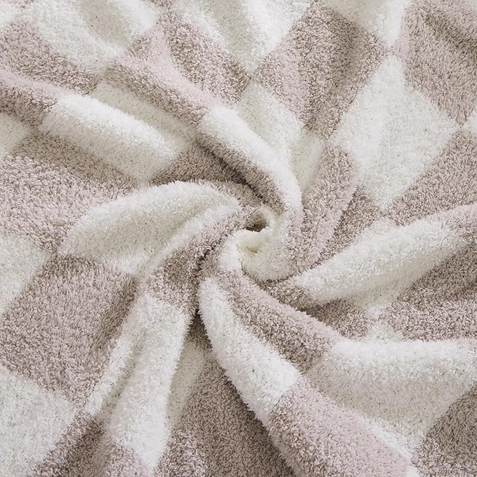 Checkered Throw Blanket, Taupe Soft Cozy Fluffy Warm Throw Blankets for Couch, Sofa, Chair, Bed, Camping, Picnic, Office,Travel Lightweight Bed Blanket - 50"*70"