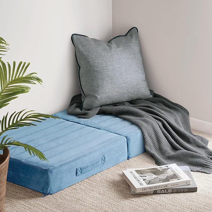 Codi Thick Replacement Couch Cushions 2 Sets, Upholstery Foam with Washable Covers for Sofa Cushion Chair Meditation - 24 × 24 × 5 Inch, High Density Foam, Blue