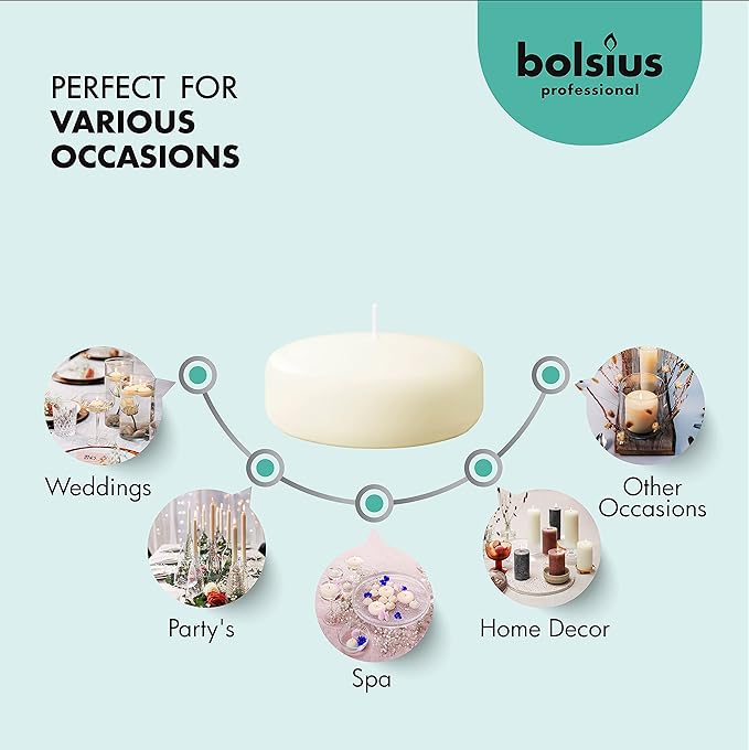 BOLSIUS 3 Inch Ivory Floating Candles - 36 Count Unscented - Premium European Quality - Imbue Breathtaking Ambiance for Romantic Wedding Centerpieces, Decorations, Events, Pool, Holiday, and Parties